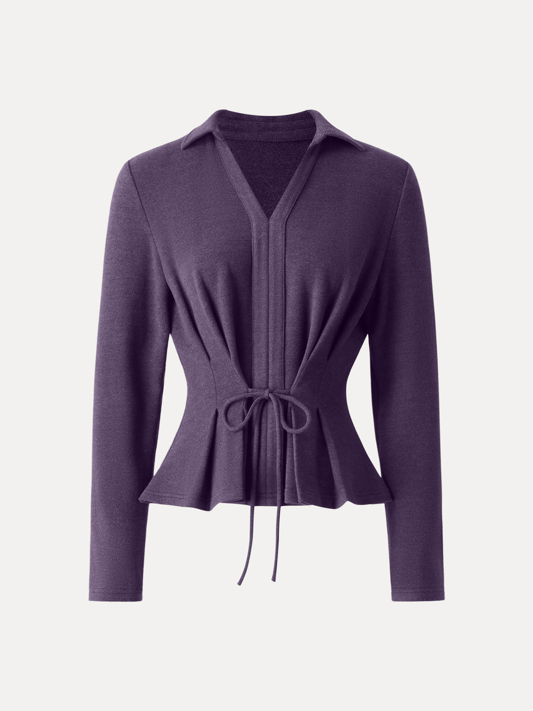 Polo Neck Drawstring Tie Long Sleeve Top