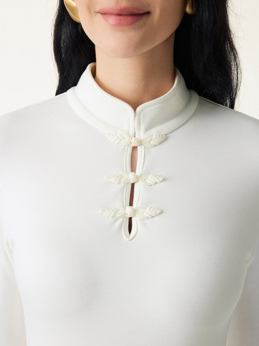 Mandarin Collar Frog Button Midi Brami Dress