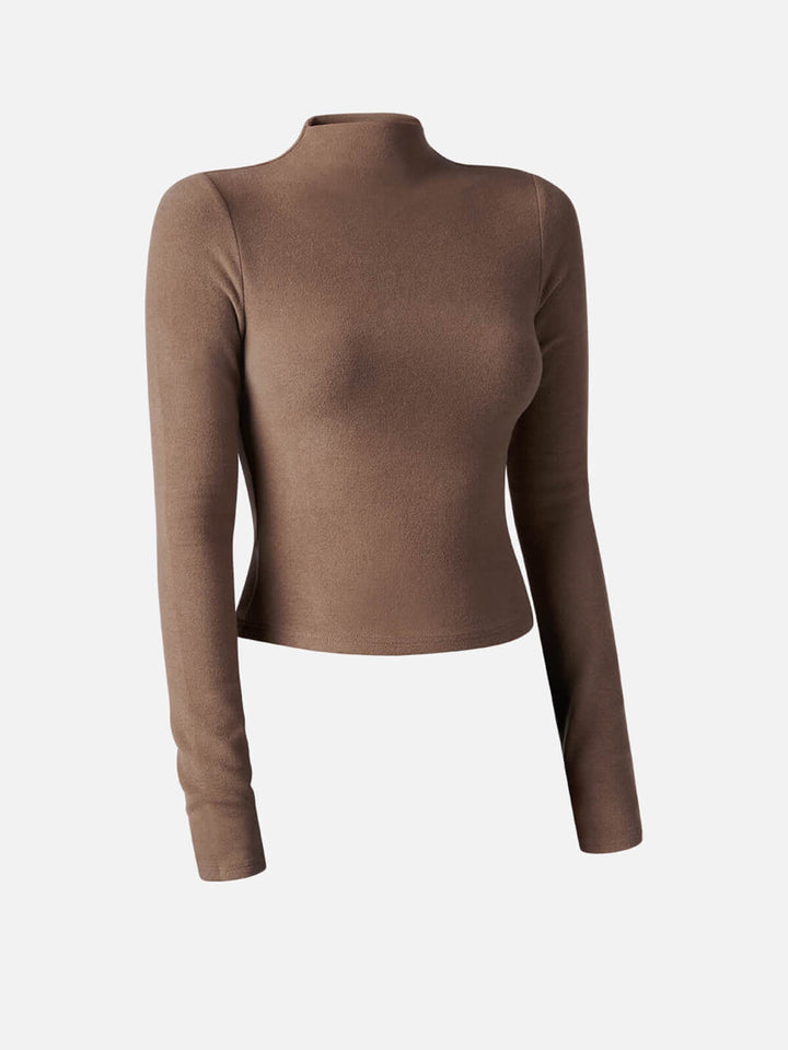 brown mock neck top