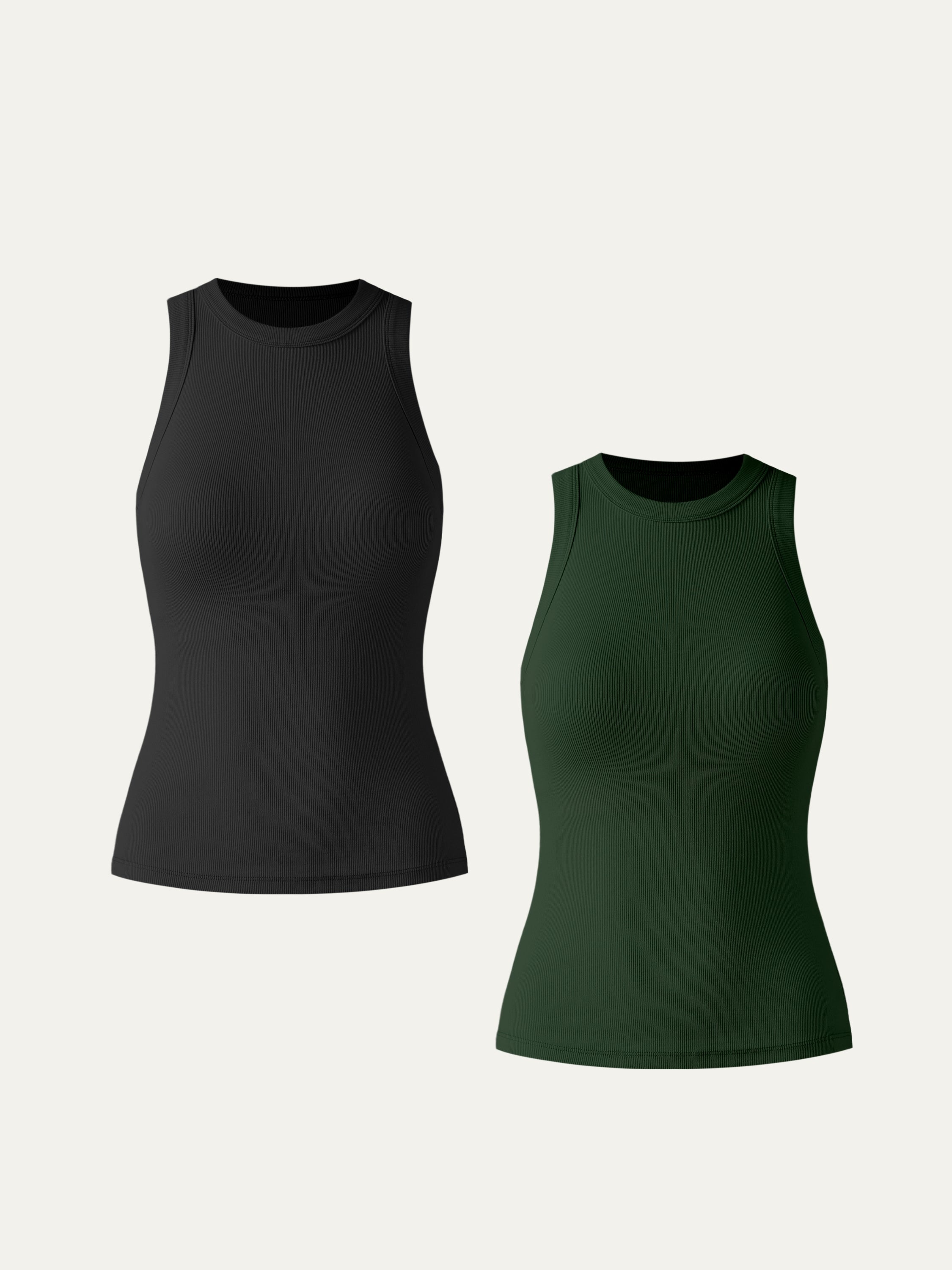 Plantive® Casual Round Neck Brami Tank 2Pcs Set - Black/Gardenia