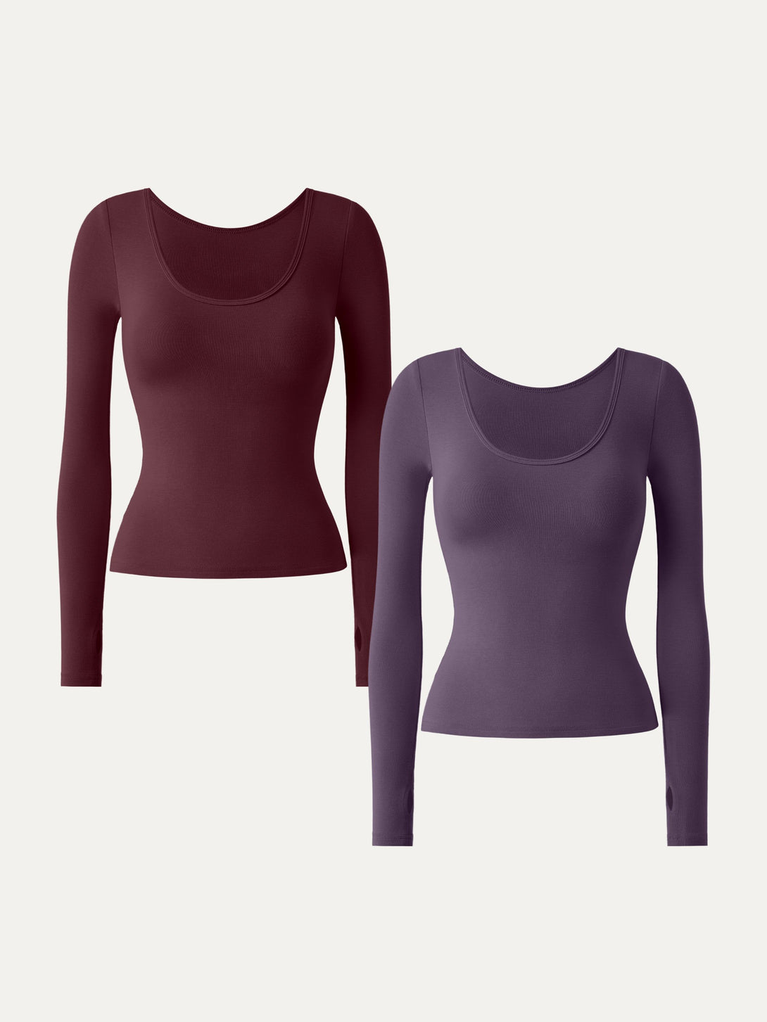 2Pcs Set Lyocell Cashmere Multi-Wear Long Sleeve Top with Thumbholes Plum Wine/Wine XS