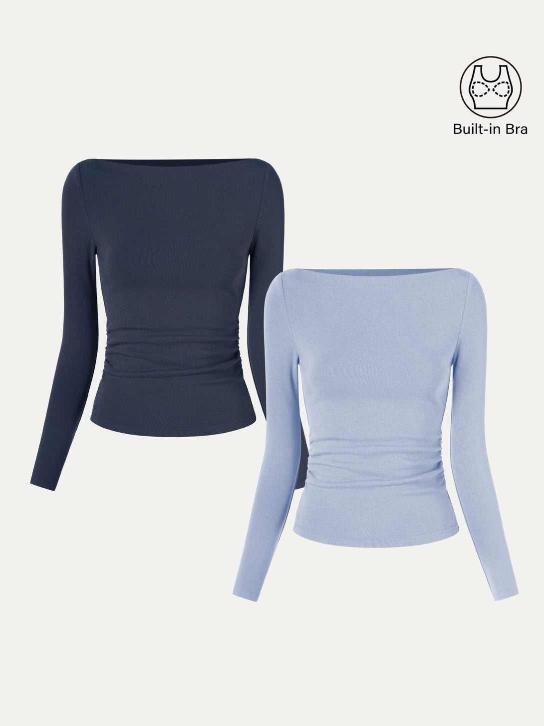 2Pcs Set Modern Side Ruched Boatneck Brami Top