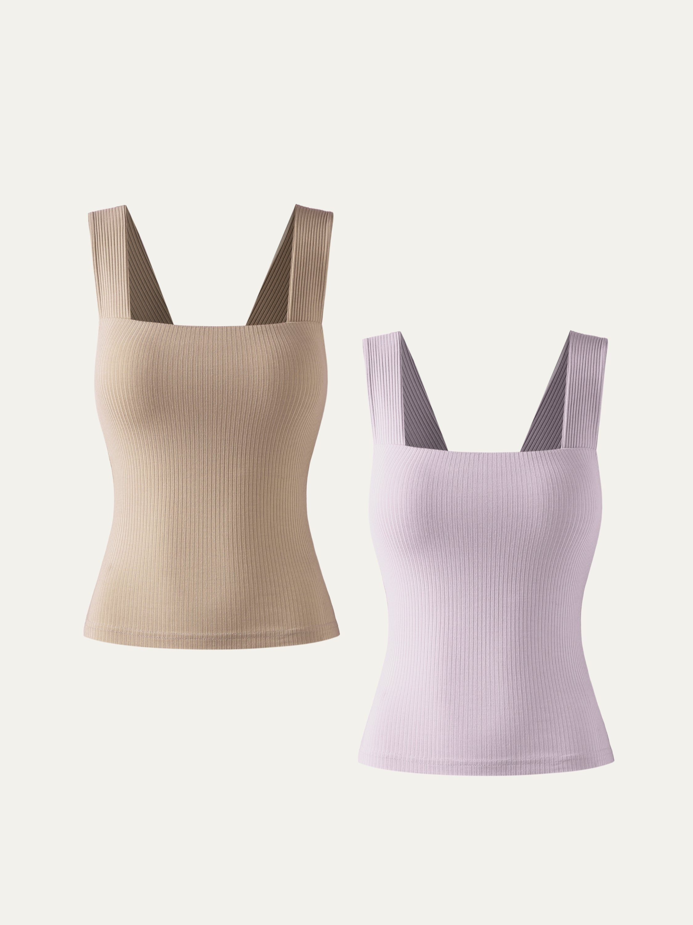 Plantive® Square Neck Brami Tank 2Pcs Set - Sage Mist/Powder Pink