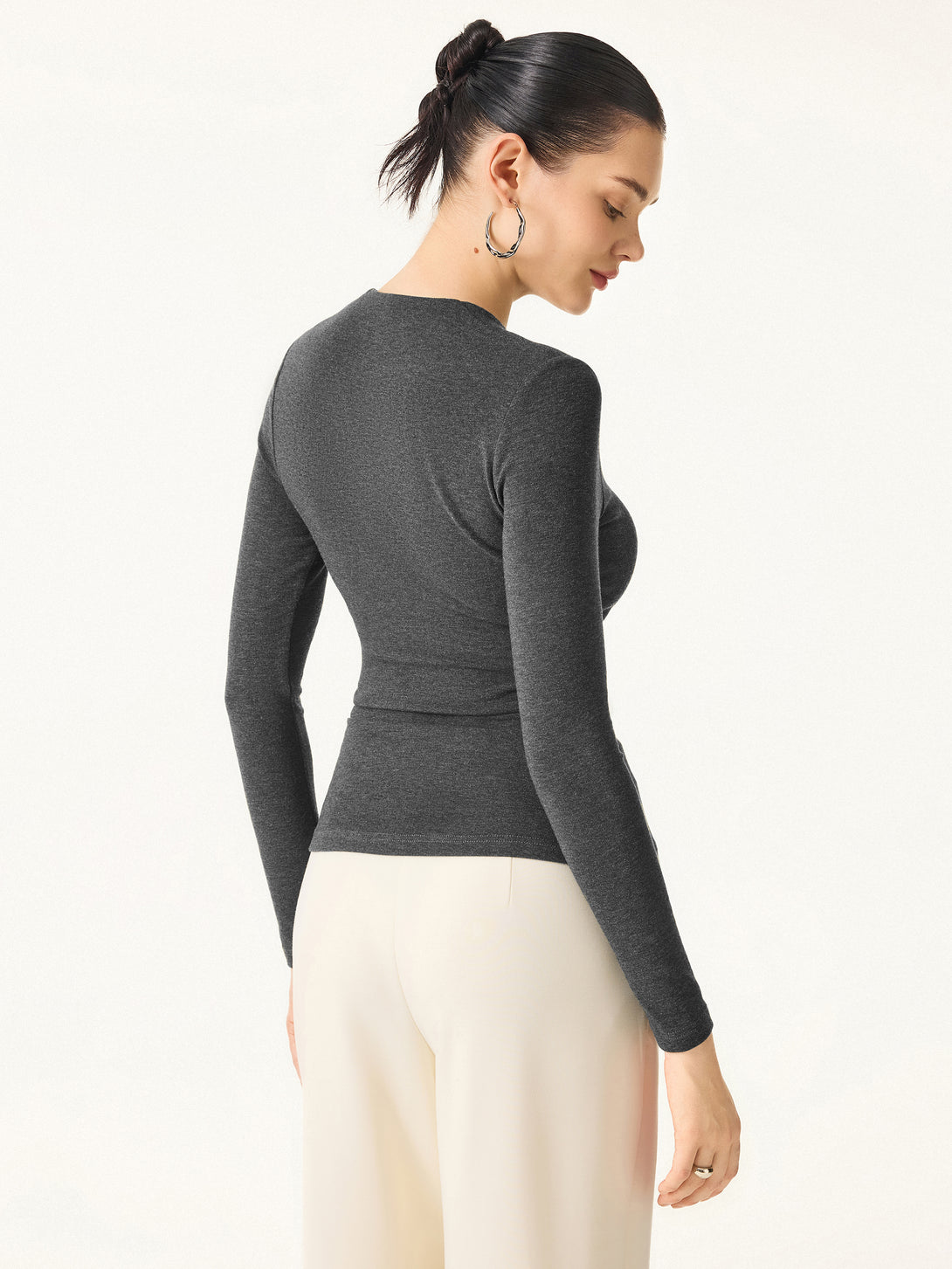 2Pcs Set Stretch Cotton V-Neck Long Sleeve Brami Top