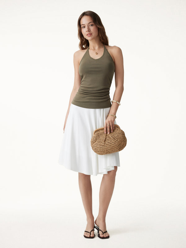 OGLmove Modal Halter Neck Open Back Ruched Bra Top