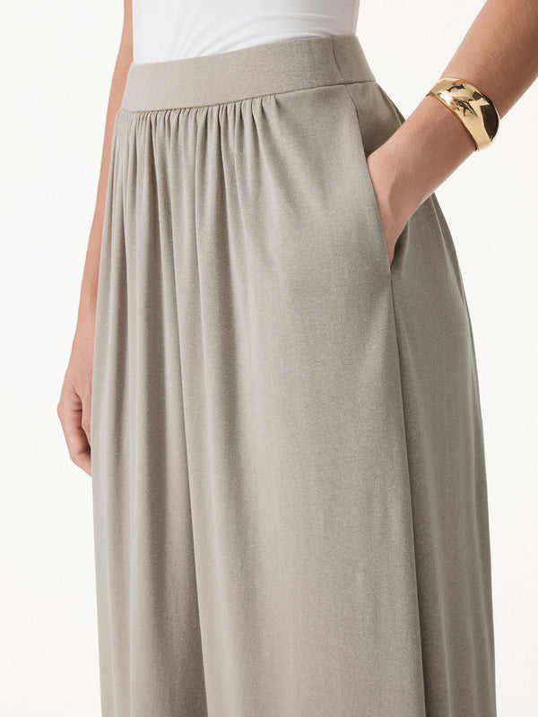 OGLmove 2Pcs Set Round Neck Top & A-Line Maxi Skirt with Pockets