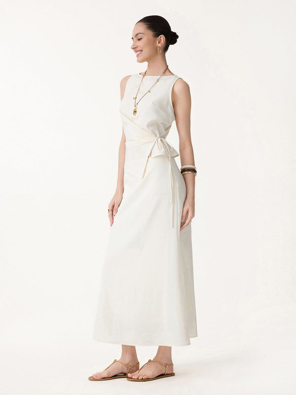 OGLmove 2Pcs Set Boatneck Waist-Defined Top & Maxi Flared Pull-On Skirt