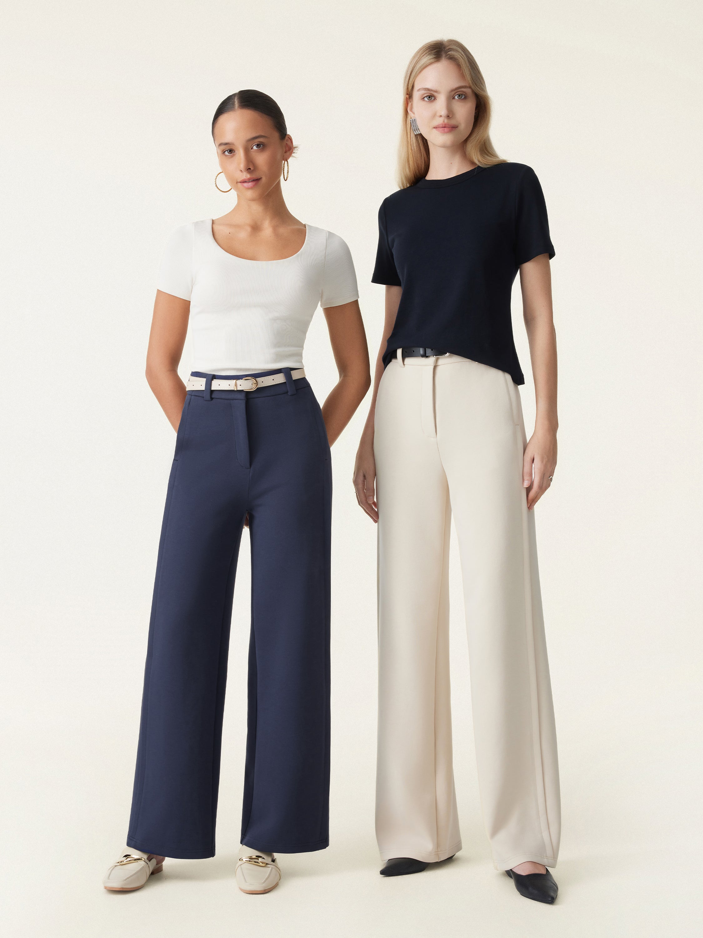 OGL Stretchy Mid Rise Fly-Front Wide Leg Trousers – OGLmove