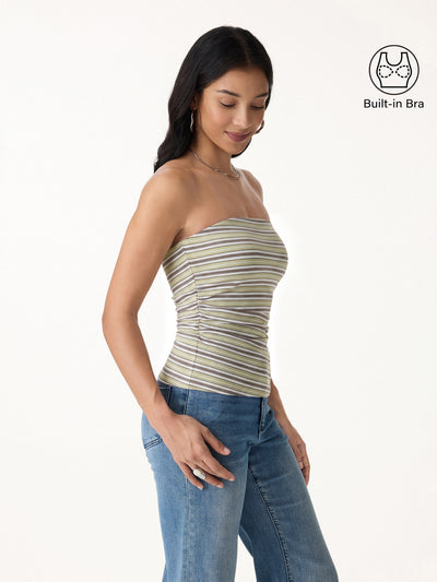 OGLmove Striped Bra Tube Top Green/White/Brown Stripe XS