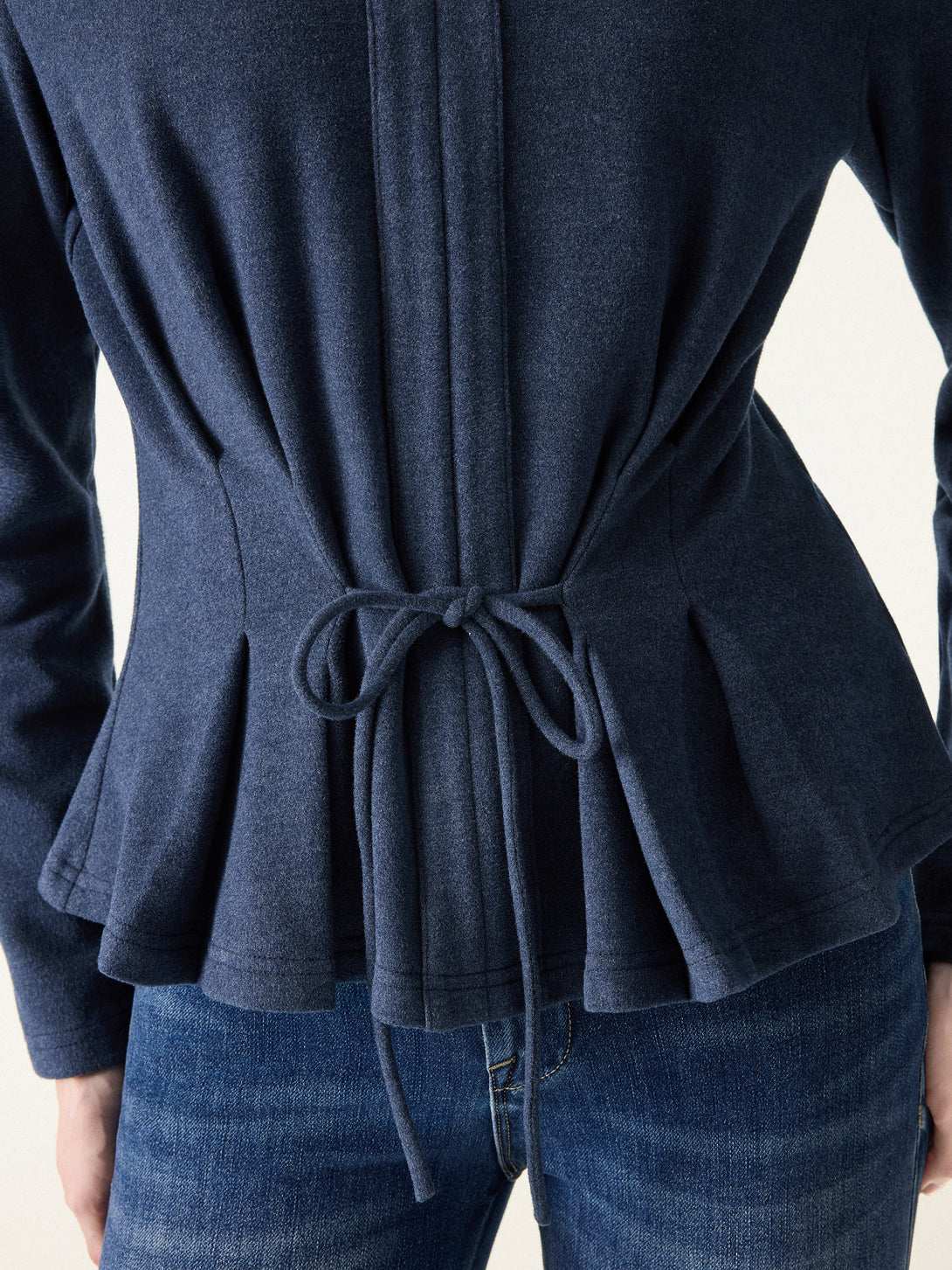 Polo Neck Drawstring Tie Long Sleeve Top