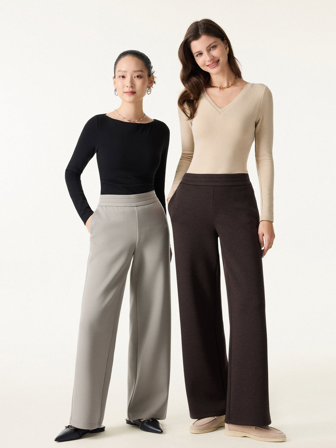 Cozy Warm High Rise Straight Leg Pull-on Pants with Pockets