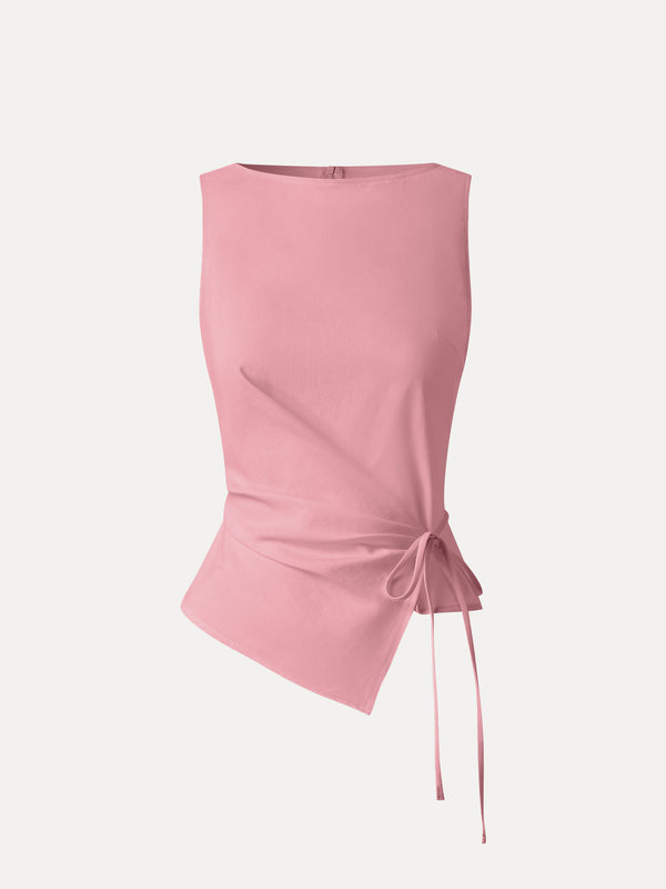 OGLmove Lyocell-Linen Blend Boatneck Waist-Defined Top Pink Pearl XS