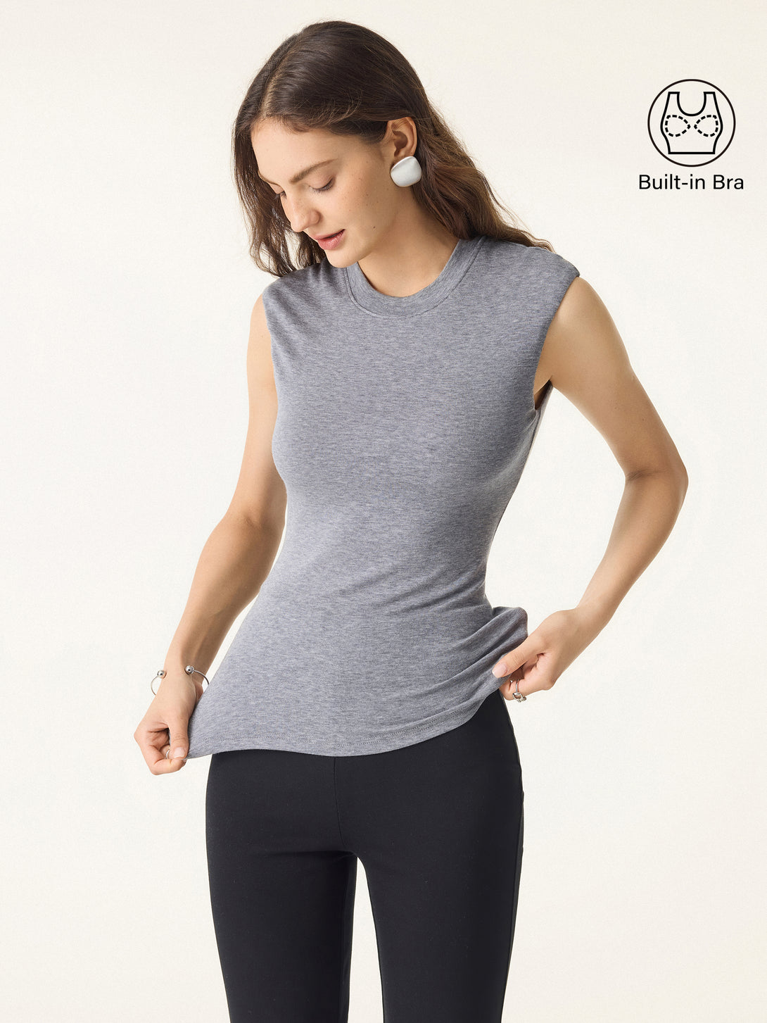 Lyocell Cashmere Crew Neck Wide Shoulder Brami