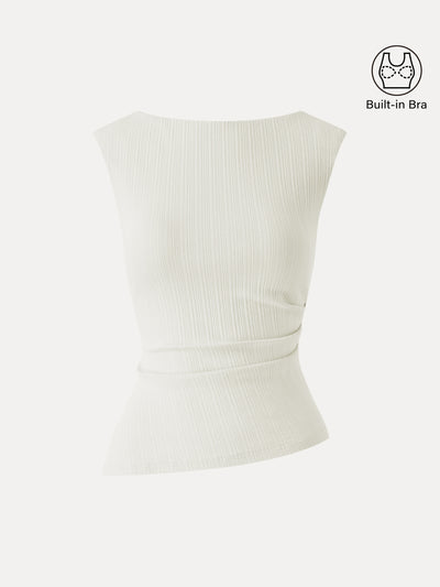OGLmove Stretch Cotton Tucked Asymmetrical Hem Bra Top Off White XS