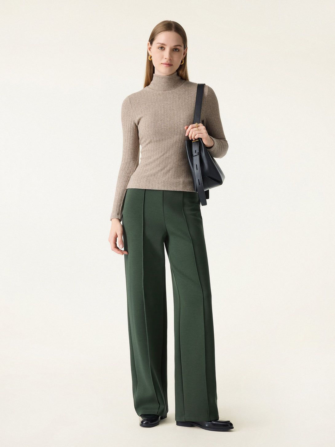 2Pcs Set Convertible Collar Buttoned Coat & Tummy-Control The Comfort Pant