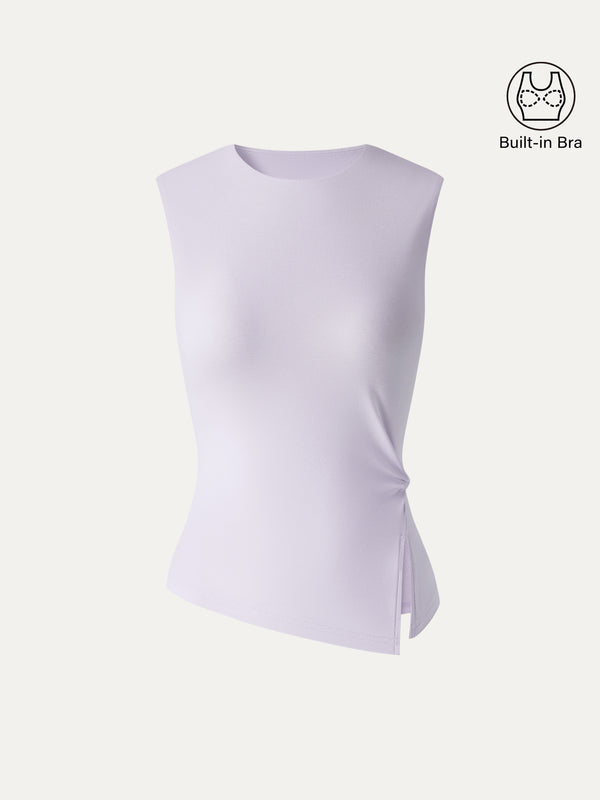 OGLmove CoolTouch Round Neck Twisted Bra Tank with Slit Powder Lilac XS