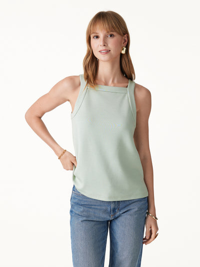 OGLmove Lyocell Spacer Knit Square Neck Sleeveless Side-Slit Top Lily Green XXS