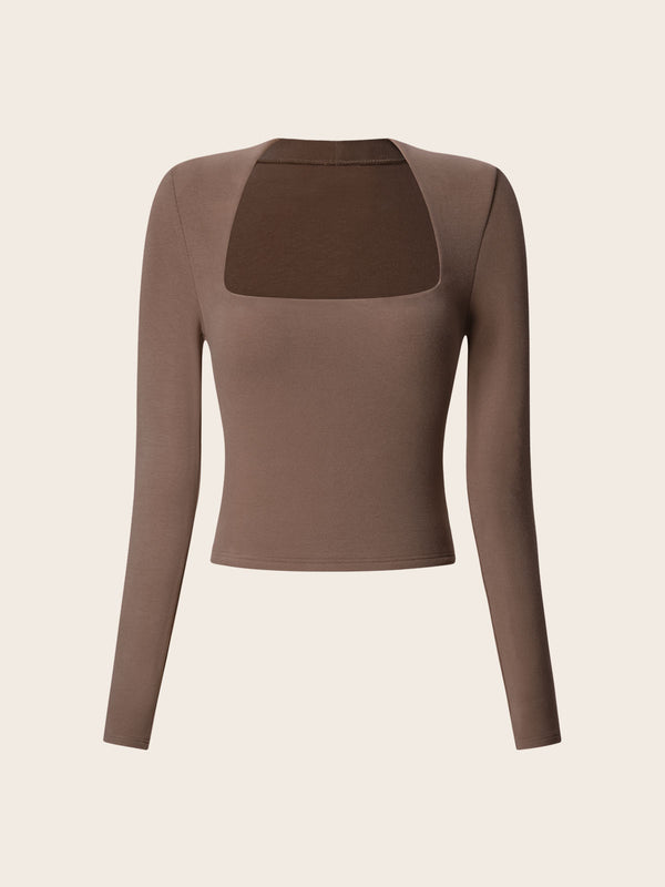 Brushed Tapered Square Neck Long Sleeve Top