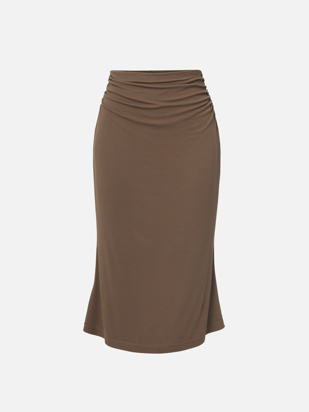 Eco-SkinKiss® Ruched Side Mermaid Midi Skirt - Coffee