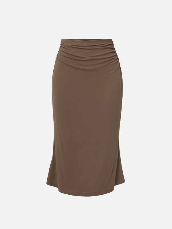 Ruched Side Mermaid Midi Skirt