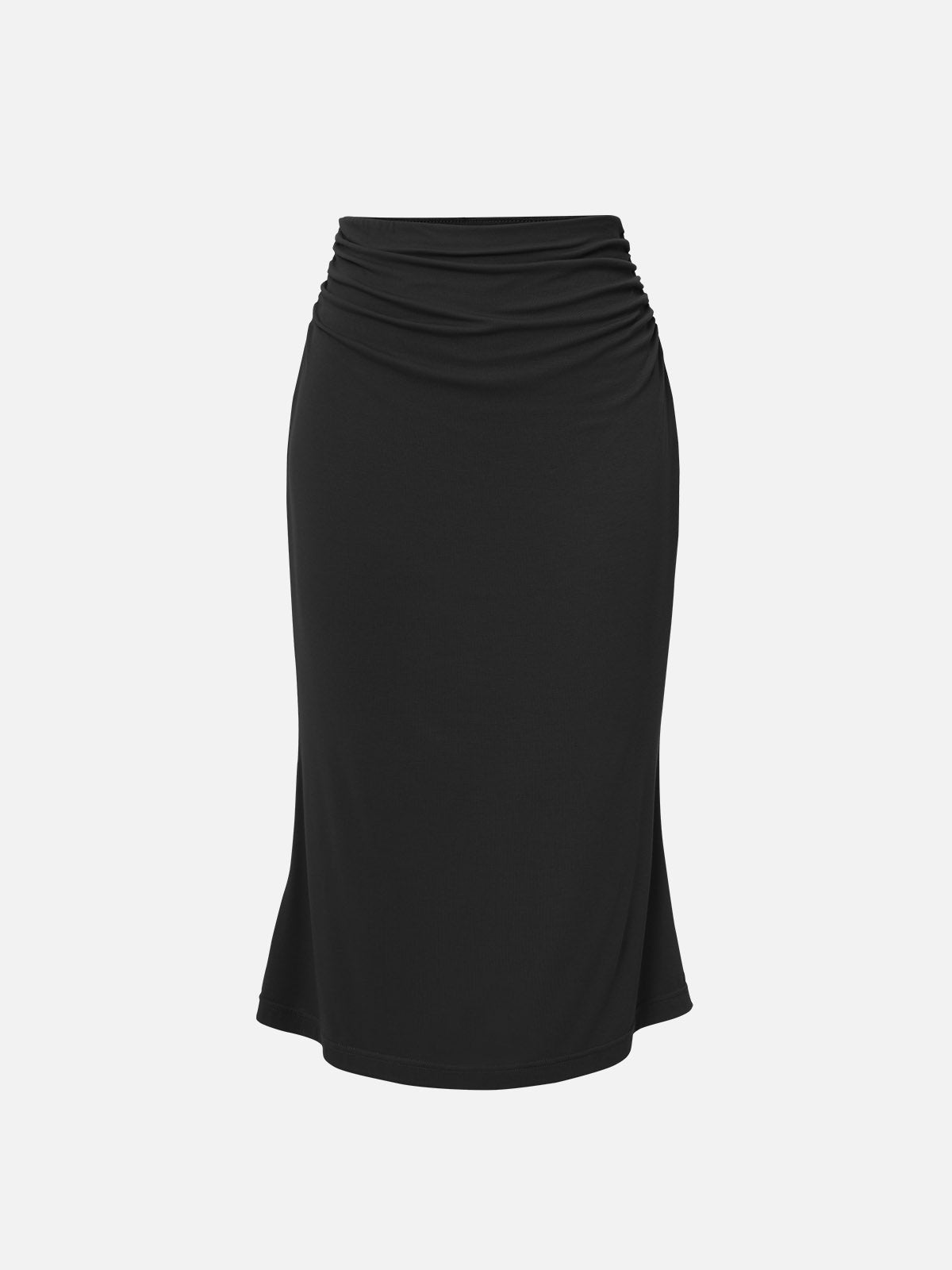 Eco-SkinKiss® Ruched Side Mermaid Midi Skirt - Black