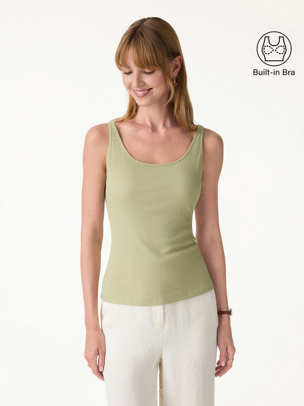Pointelle Essential U-Neck Bra Tank Apple Flower Green XS