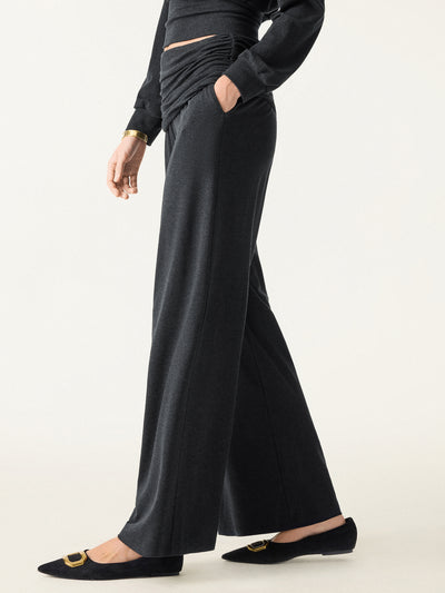 OGLmove Non-Itchy Wool Blend Drapey Wide Leg Pull-on Pants with Pockets Regular Heather Black