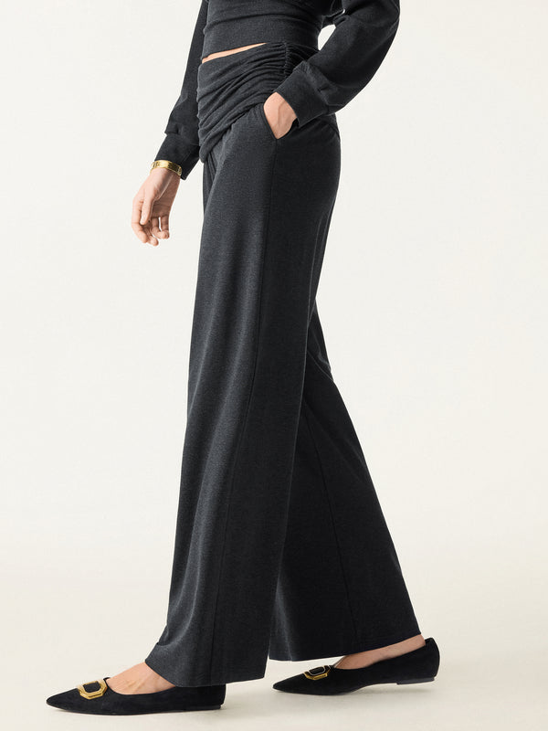 OGLmove Non-Itchy Wool Blend Drapey Wide Leg Pull-on Pants with Pockets Regular Heather Black