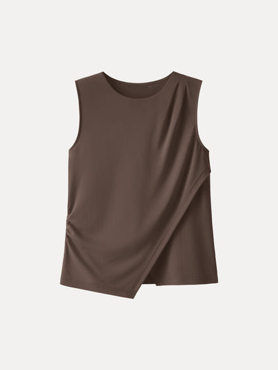 OGLmove Lyocell Wool Tucked Asymmetrical Hem Top Dark Truffle XS