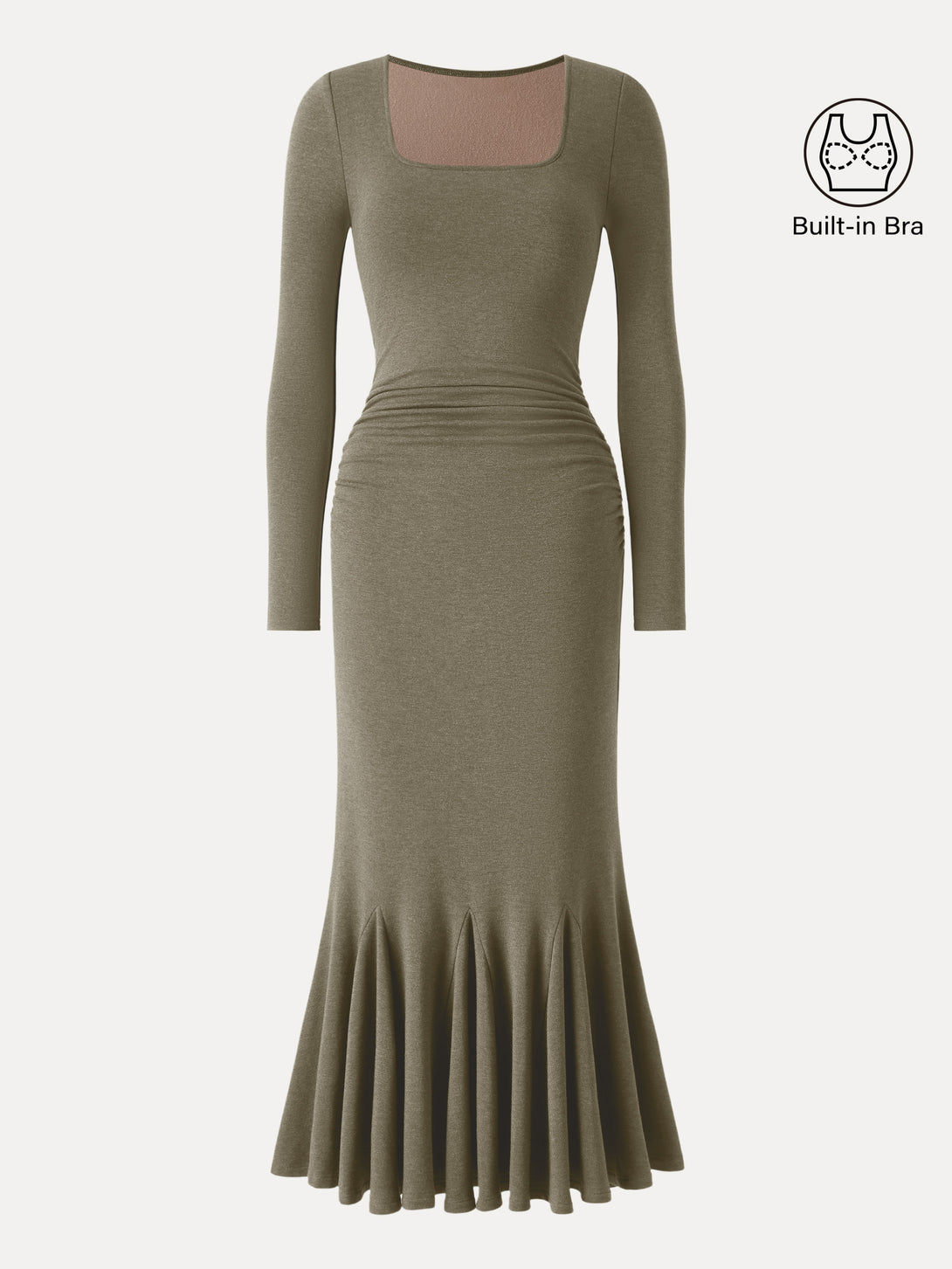 Going-out Square Neck Side Ruched Mermaid Maxi Brami Dress Materica S