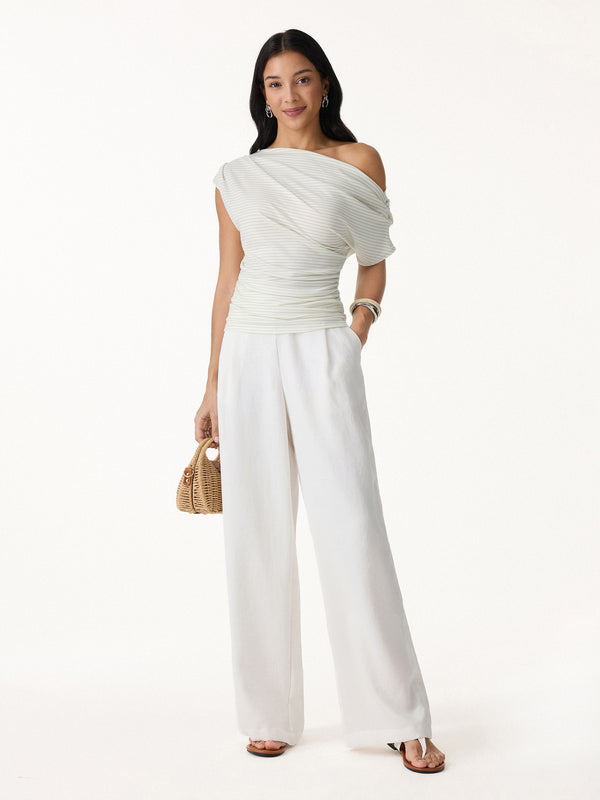 OGLmove Striped Asymmetrical Neck Top