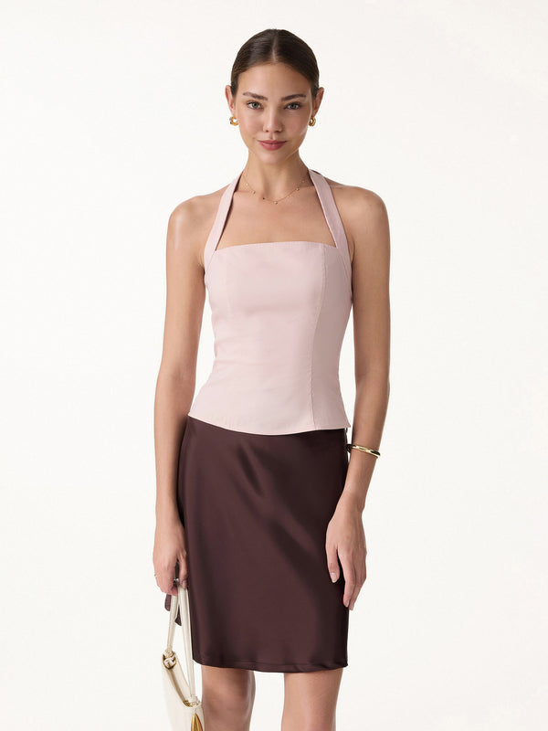 OGLmove Halter Neck Smocked Top Tea Rose Pink S