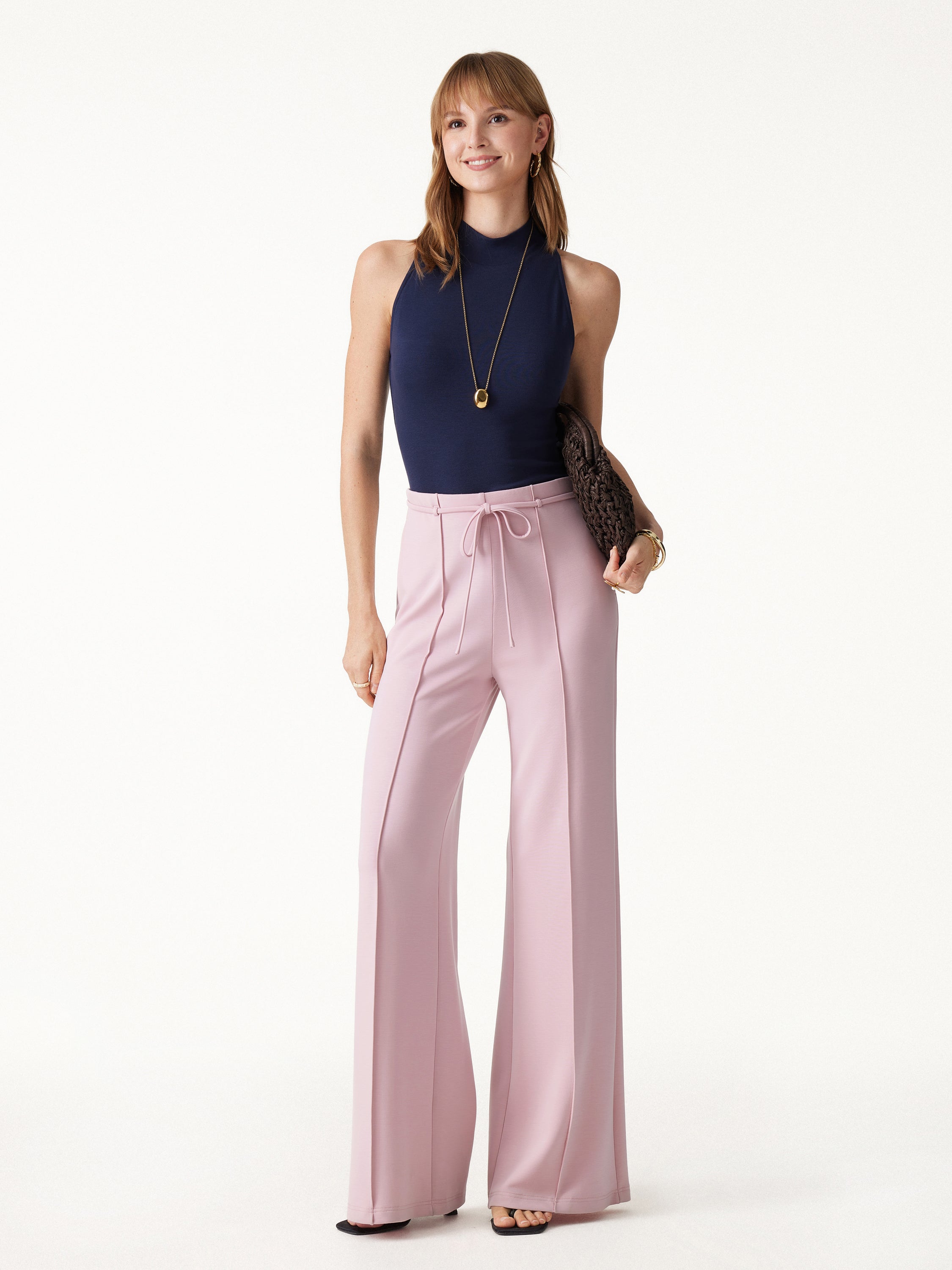 Lyocell Spacer Knit High-Rise Flare Pants with Pockets