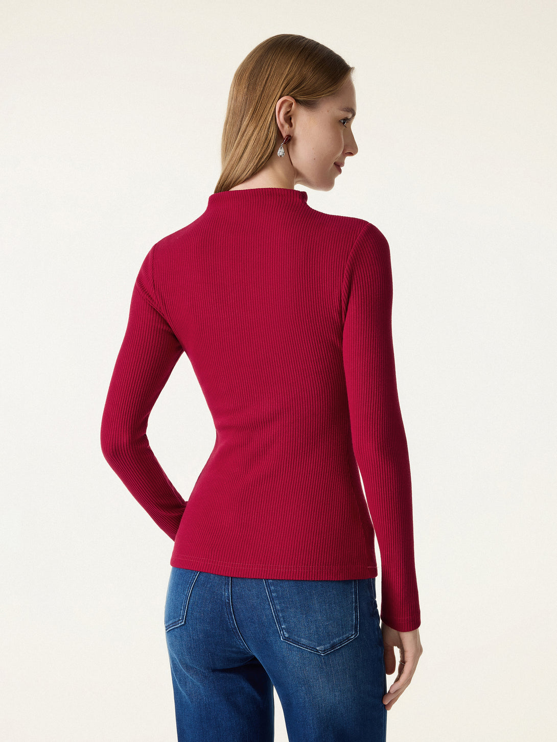 Ribbed Stand V-neck Frog Button Long Sleeve Brami