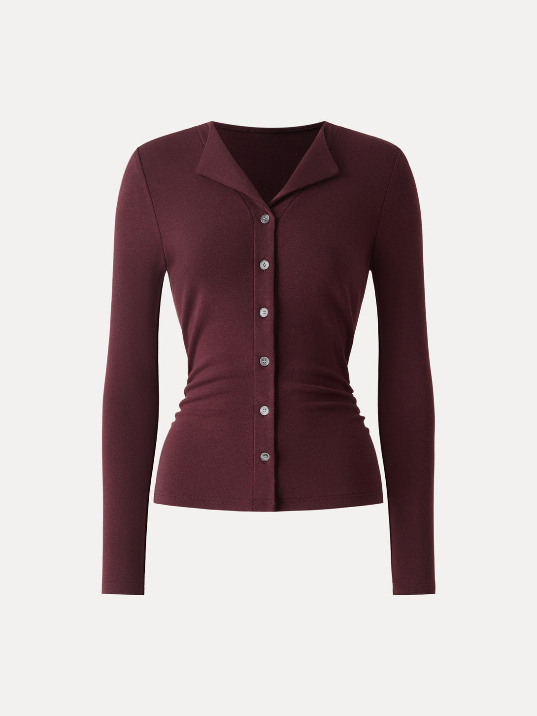 Flapped V-neck Button Front Side Ruched Top