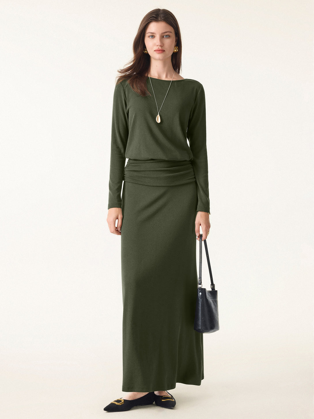 Light Warm Round Neck Side Ruched Top