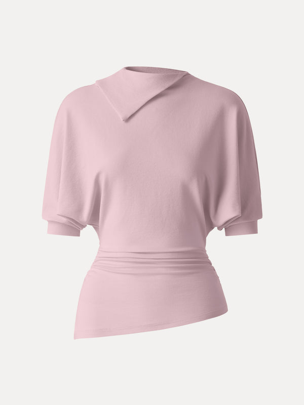 Cotton Lyocell Elbow Sleeve Ruched Tee