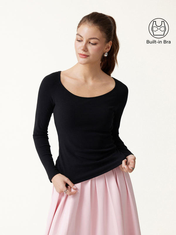 OGLmove LiteWarm Round Neck Built-In Bra Top 3.0 Black XXS