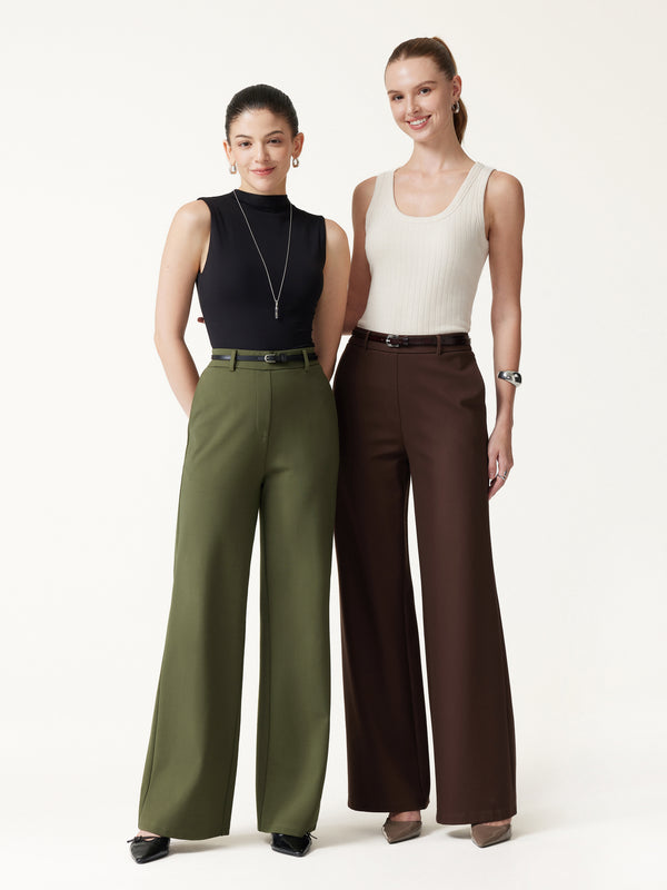 OGLmove Ponte Mid-Rise Wide-Leg Pants with Pockets