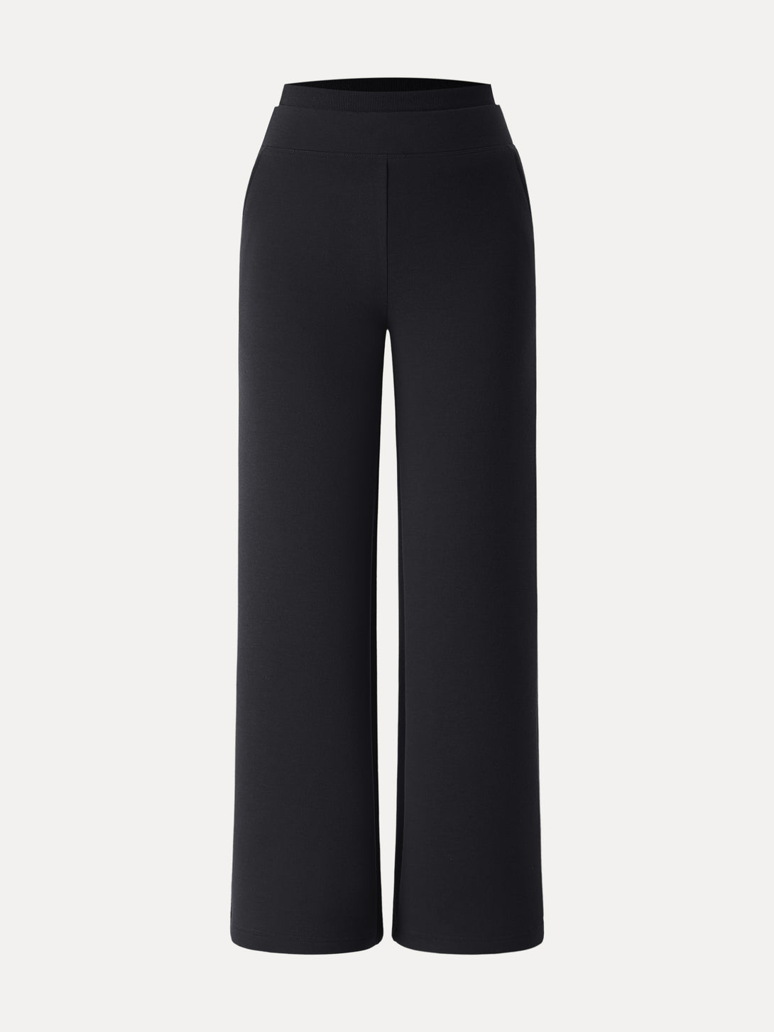 Double Waistband Straight Leg Pants with Pockets Regular Black