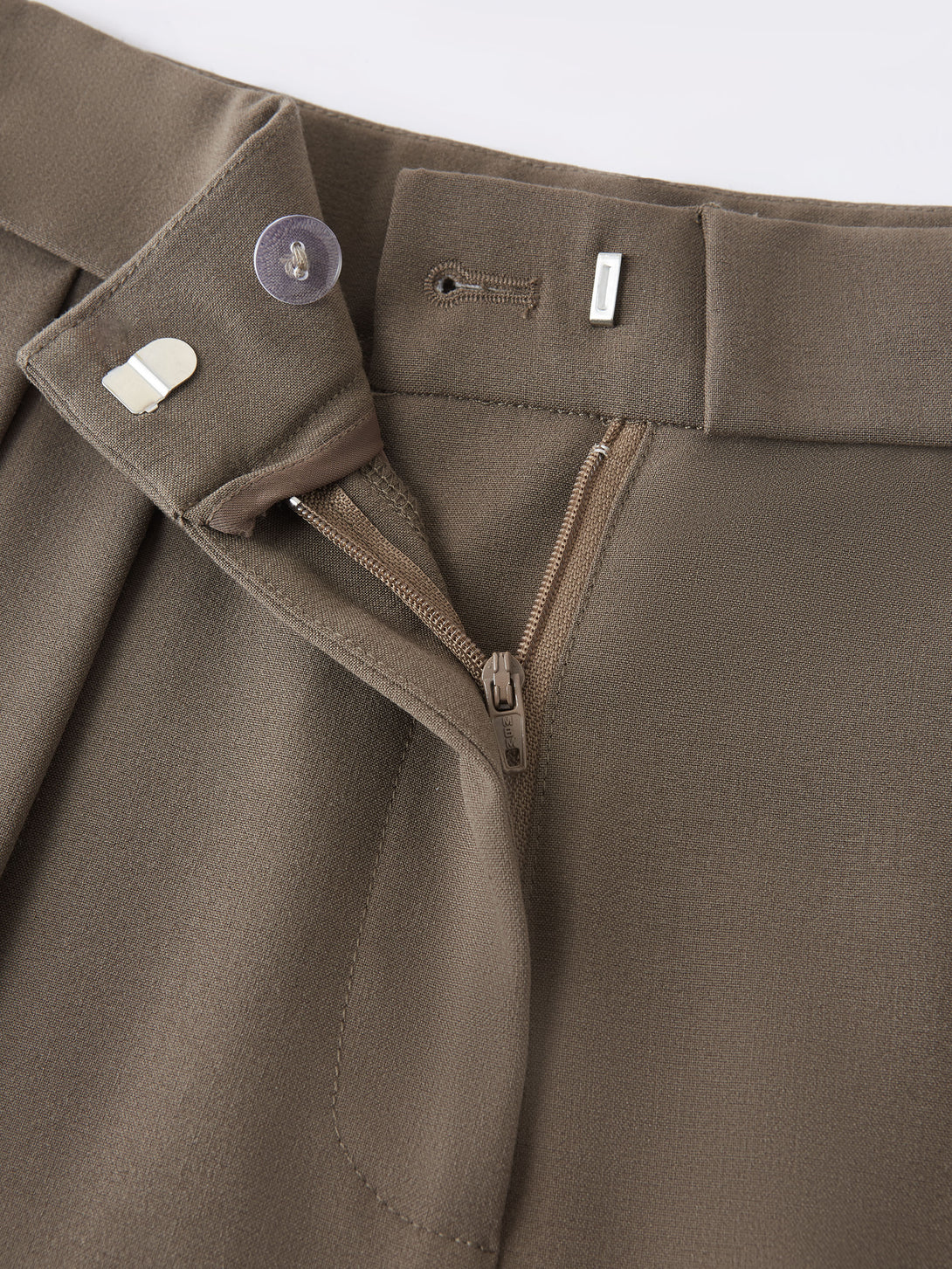 Fold-Over Pleated Midi Rise Wide Leg Trousers with Pockets