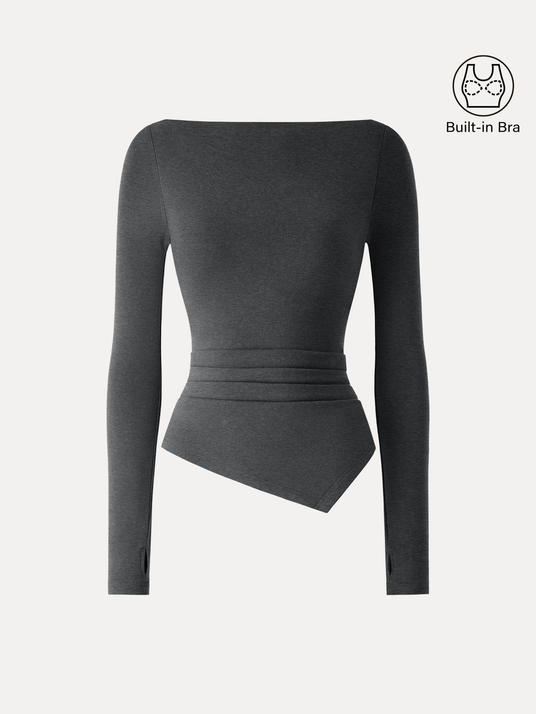 ProWarm Boatneck Side Tucks Asymmetrical Brami Heather Black XS