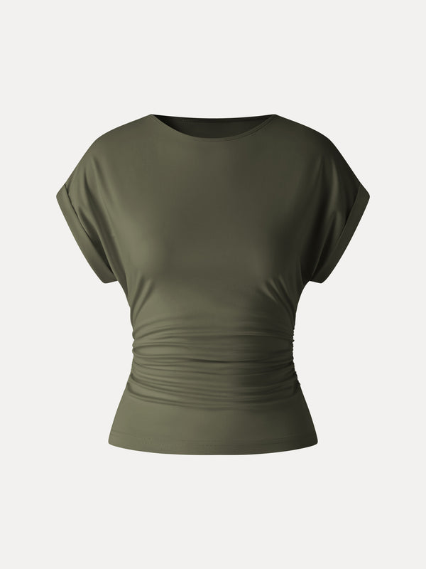 OGLmove CoolTouch Round Neck Ruched Tee Forest Olive Green XS
