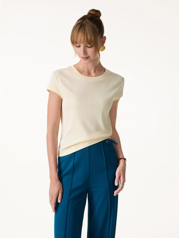 OGLmove Cotton-Linen Blend Cooling Essential Summer Tee Creamy Corn Yellow XS