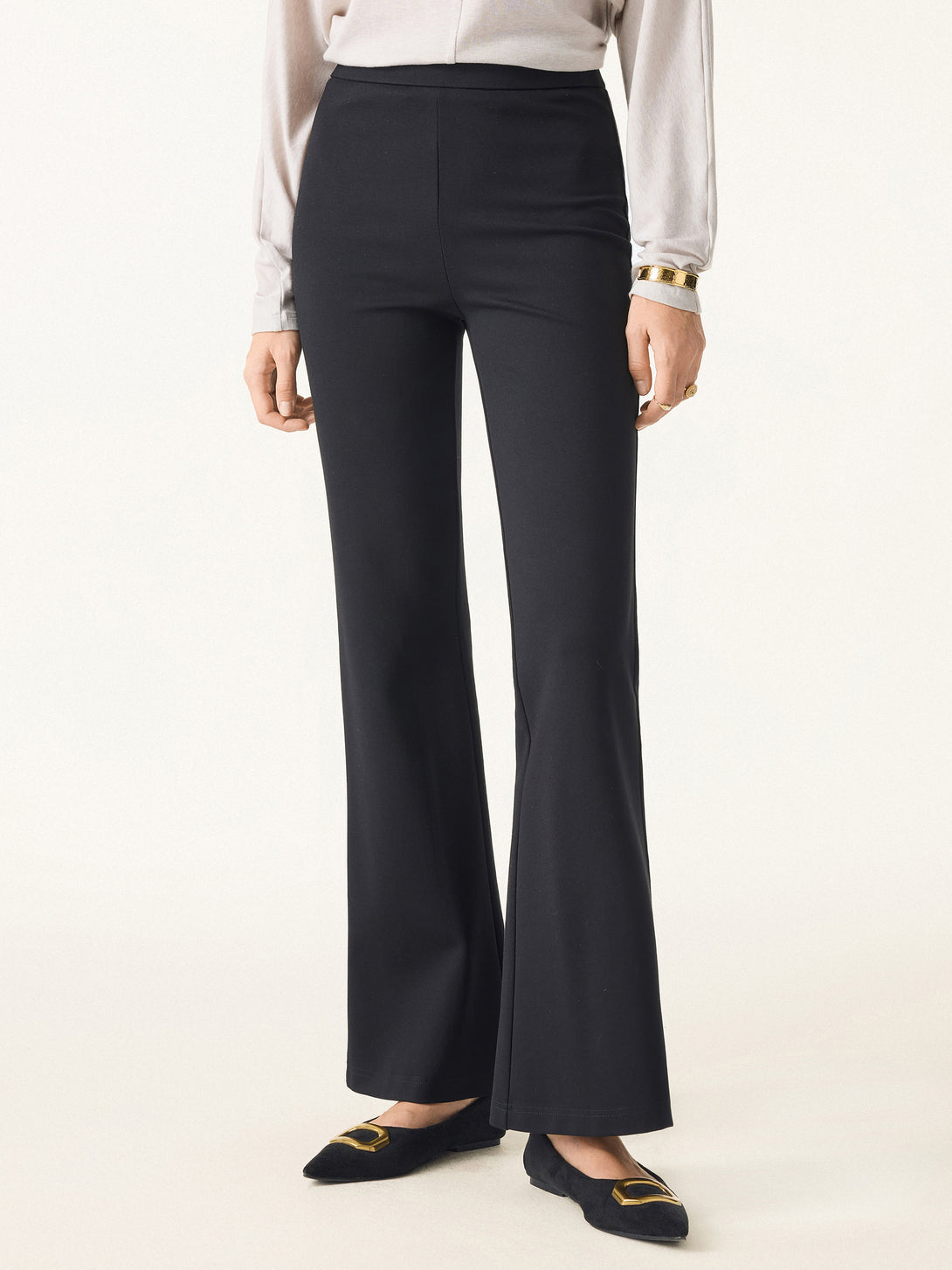 2Pcs Set Criss Cross Off-Shoulder Brami & High Rise Pull-on Flared Petite Pants