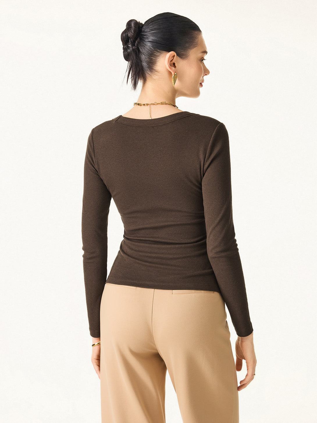 Essential Round Neck Ribbed Long Sleeve Brami