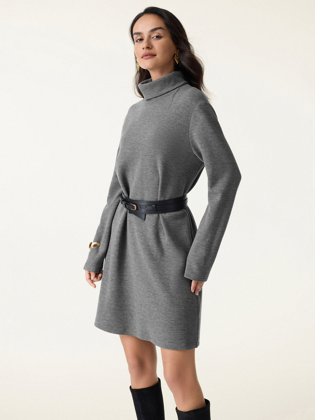 Cozy Warm Turtleneck Brushed Inside Mini Dress