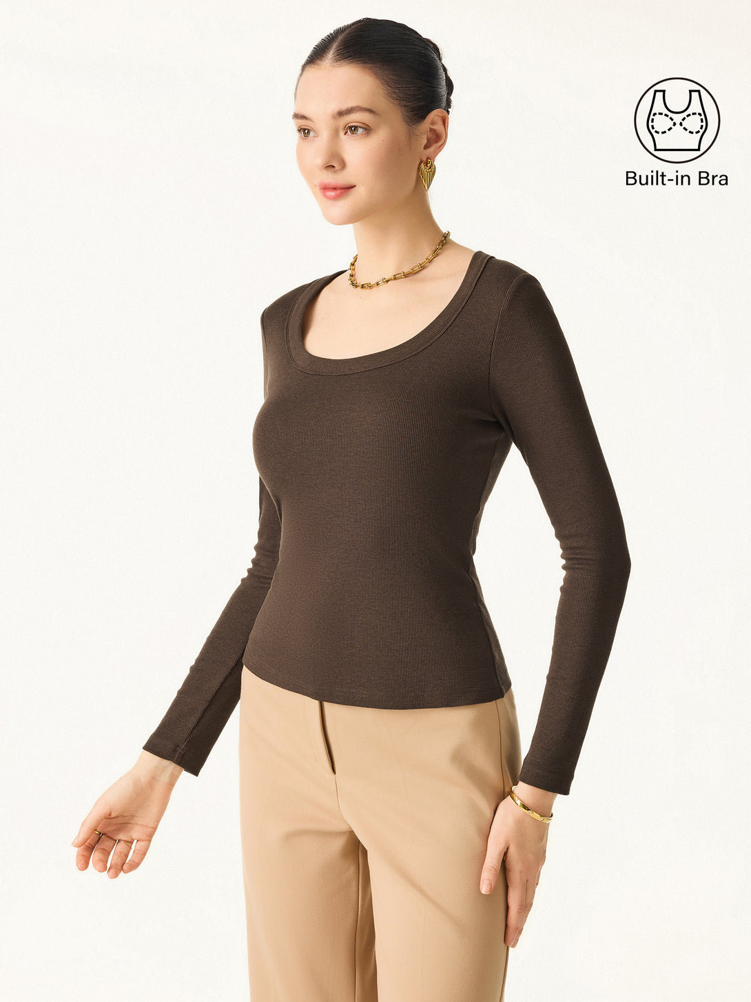 Essential Round Neck Ribbed Long Sleeve Brami