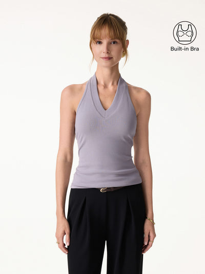 Plantive Halter Neck Open Back Bra Tank Glossy Grape XS