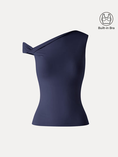 OGLmove SkinKiss Asymmetrical Shoulder Bra Top Midnight Navy XS